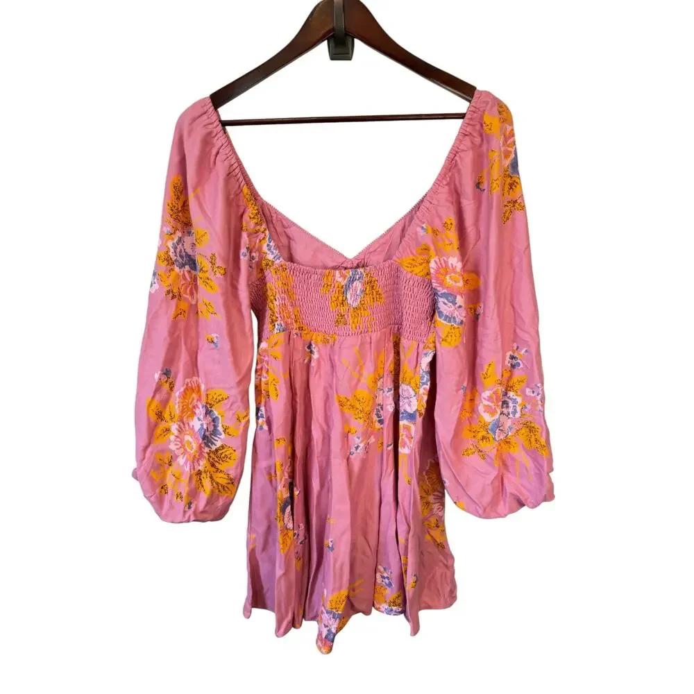 FREE PEOPLE NWOT Francesca Mini Dress Dawn Rose Pink Size Small Floral Femme - Picture 7 of 11